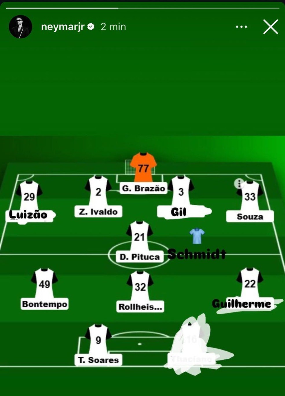 Publicação do perfil de Neymar com escalação do Santos — Foto: Reprodução/Instagram