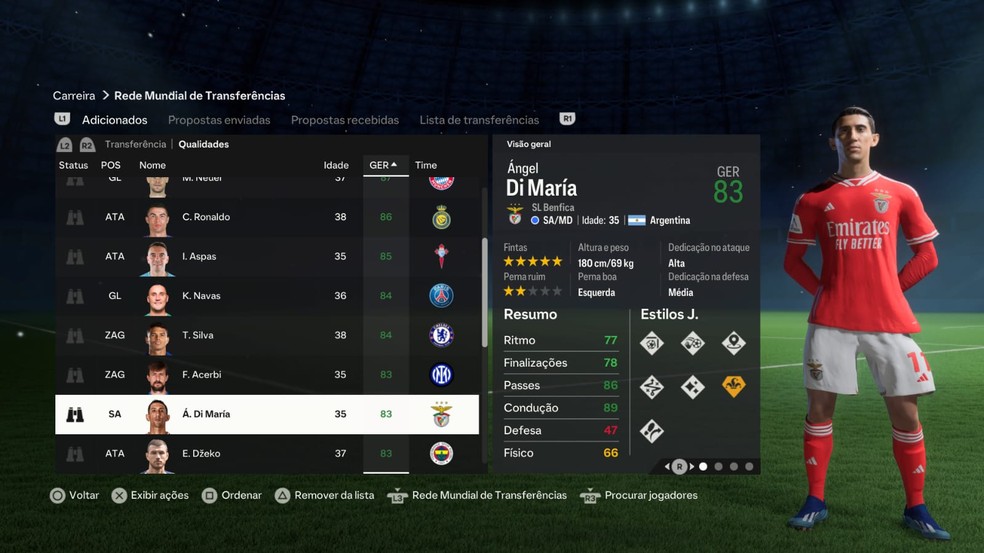 Di Maria no modo carreira do FC 24 — Foto: Reprodução/EA Sports