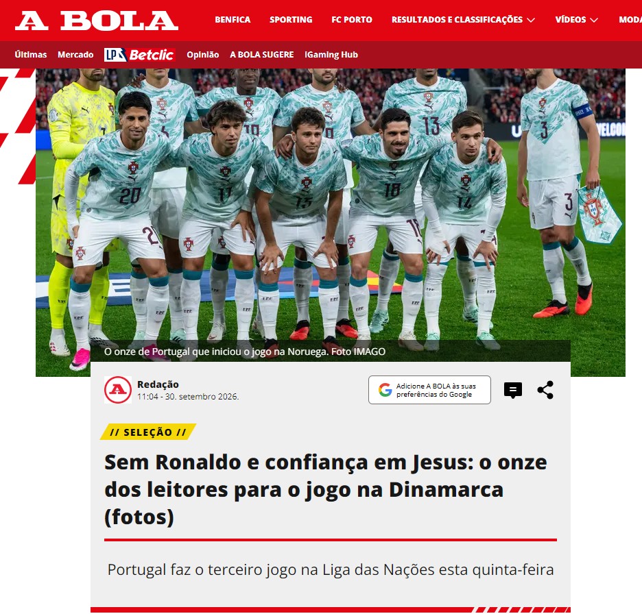 Votação popular em Portugal apoia Jorge Jesus e não escala Cristiano Ronaldo; veja