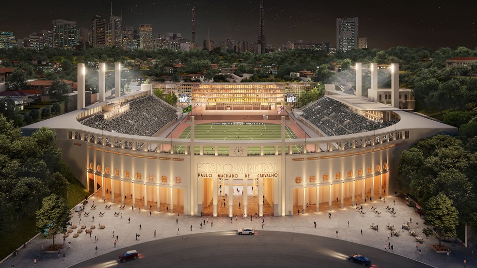 Projeção do estádio do Pacaembu após reforma — Foto: Divulgação
