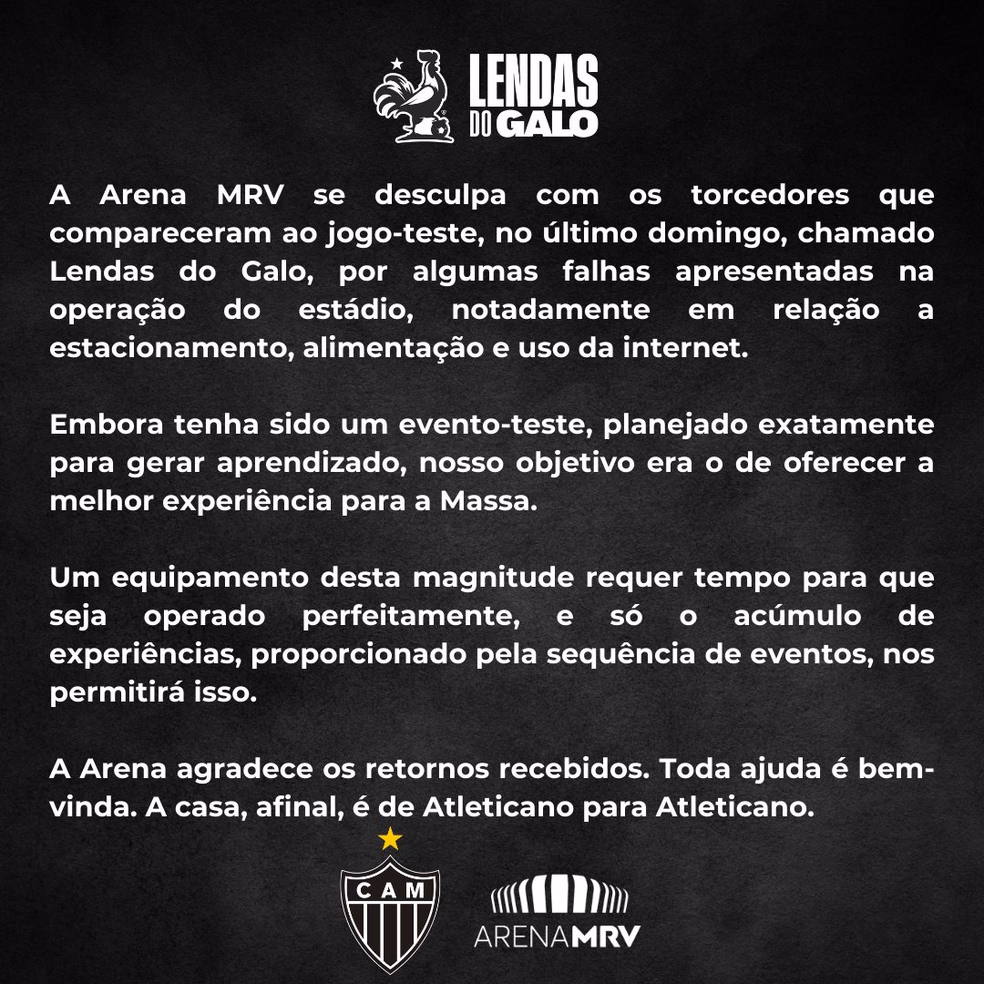 Arena MRV se posiciona ap&amp;oacute;s falhas de opera&amp;ccedil;&amp;atilde;o em evento teste &amp;mdash; Foto: Divulga&amp;ccedil;&amp;atilde;o