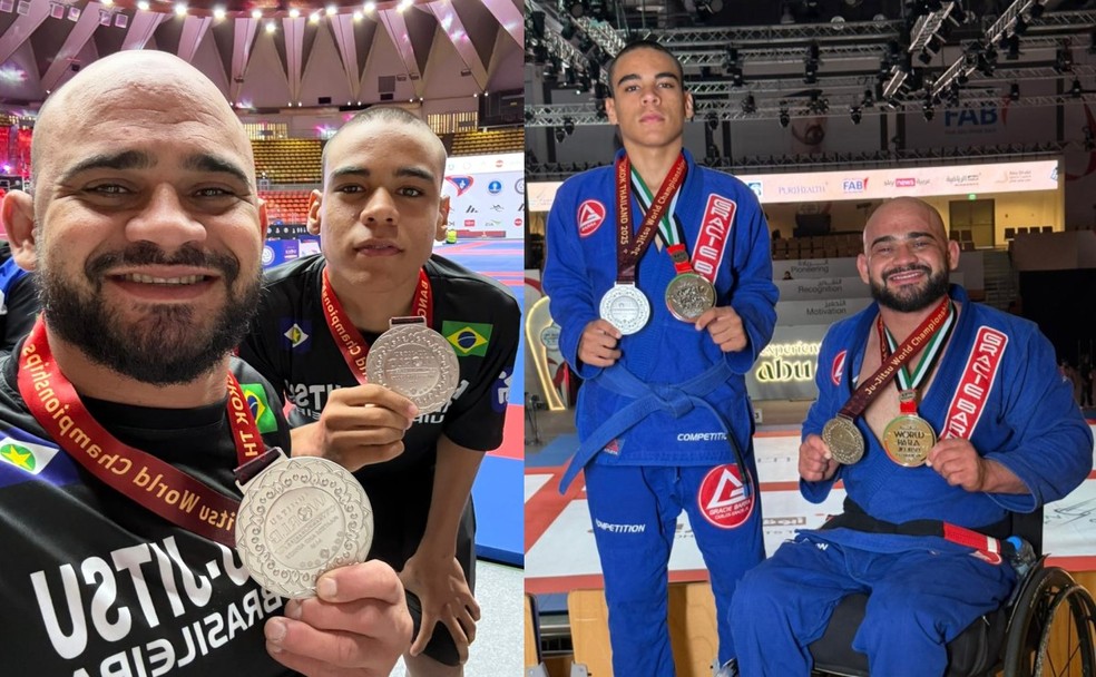 Kaike e João Angelim conquistas medalhas nos mundiais em Bangkok e Abu Dhabi — Foto: Arquivo pessoal