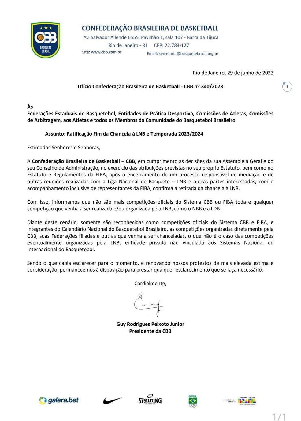Assembleia Geral da CBB aprova cancelamento de acordo com Liga Nacional de  Basquete