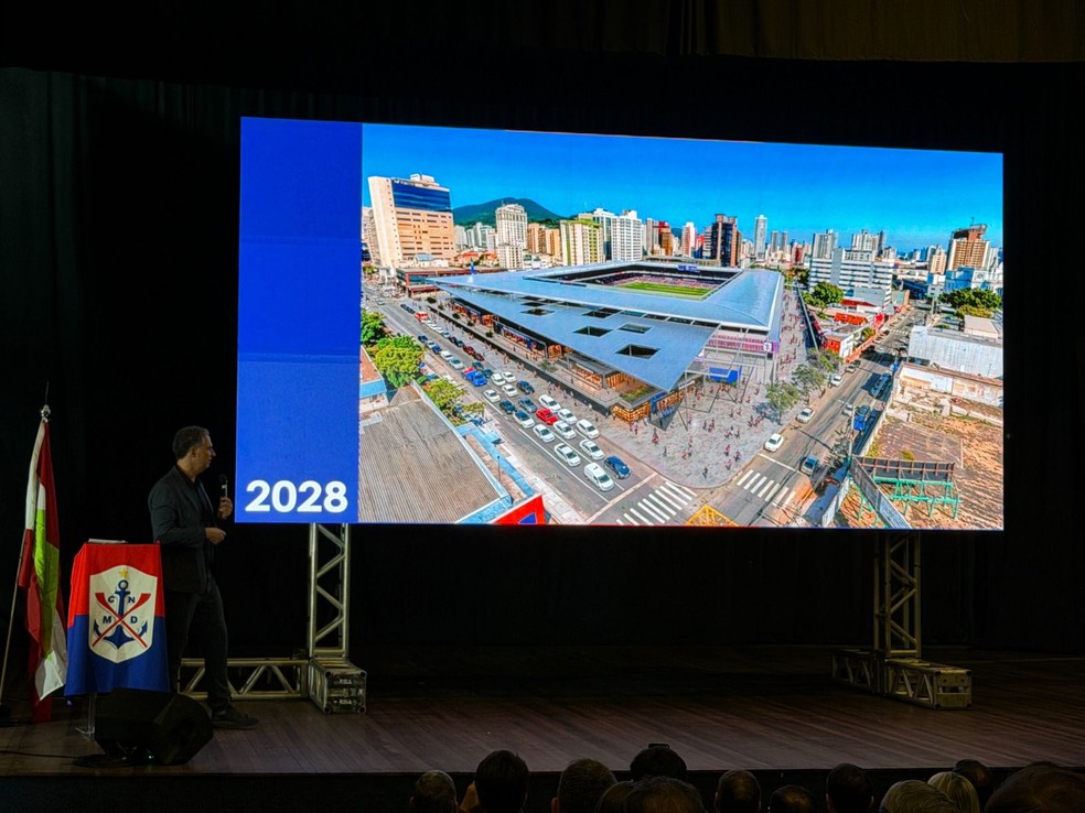 Imagem externa do projeto do novo estádio Marcílio Dias