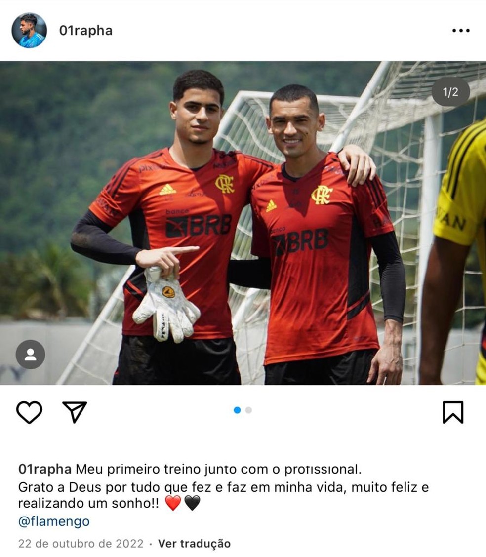 Goleiro Raphael registra primeiro treino no profissional — Foto: Reprodução