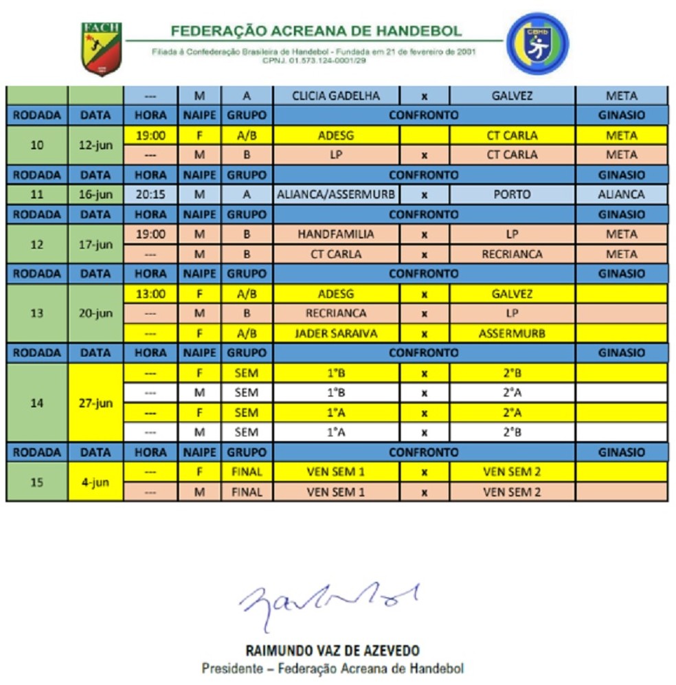 Tabela atualizada do Aberto de Handebol com mudanças no calendário