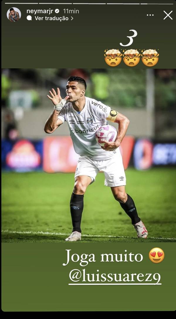 Neymar posta mensagem para Suárez após três gols em virada do Grêmio: Joga muito