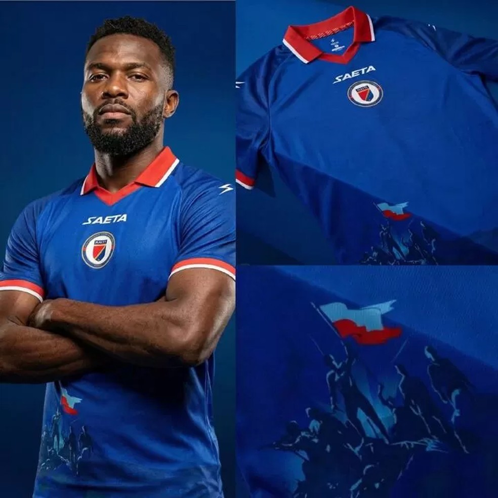 Camisa do Haiti para a Copa mostra representação de batalha histórica do país — Foto: Reprodução