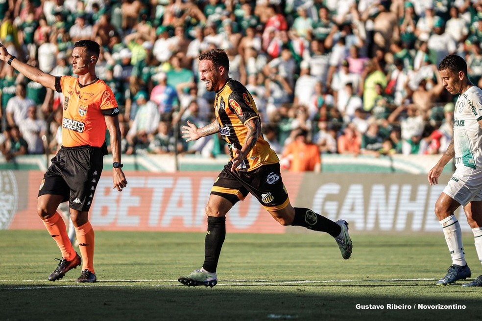 Willian Farias comemora gol pelo Novorizontino contra o Palmeiras — Foto: Gustavo Ribeiro/Novorizontino