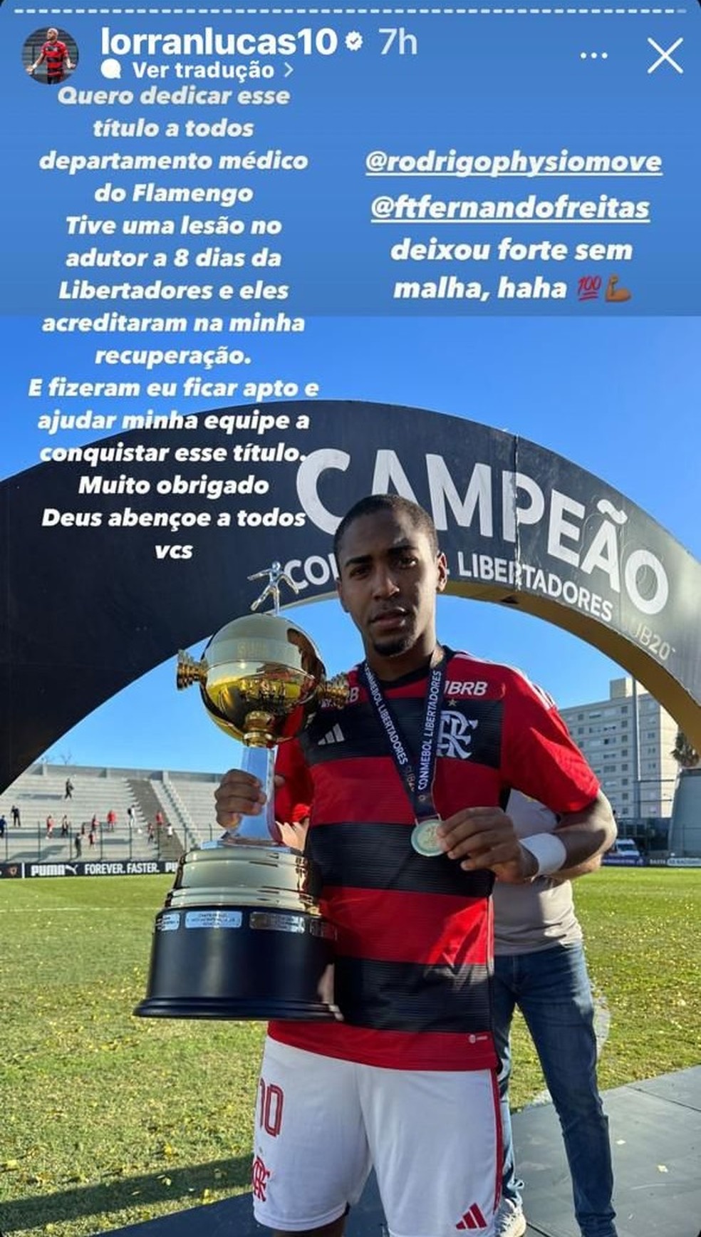 Lorran agradece médicos após título do Flamengo na Libertadores Sub-20