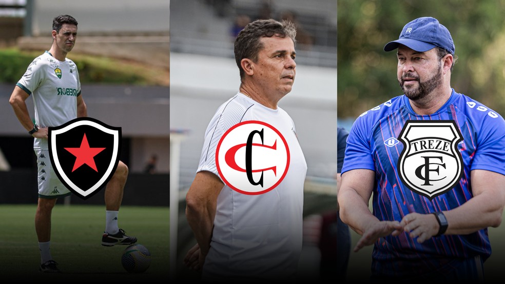 Botafogo-PB, Campinense ou Treze: quem contratou melhor no comando técnico para 2026? — Foto: Arte/ge