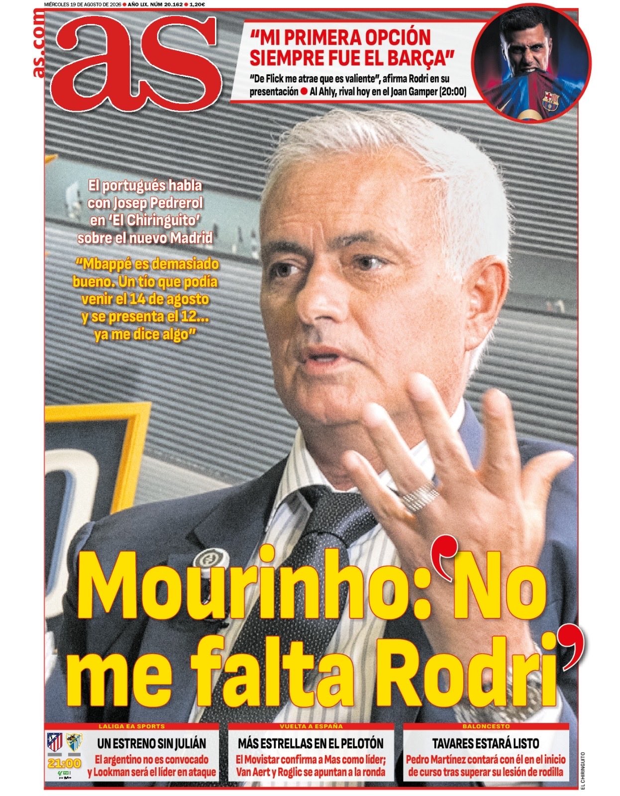 Mourinho garante que Rodri não faz falta ao Real Madrid: 'Temos soluções'