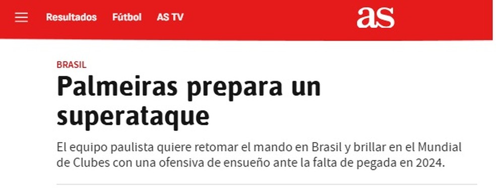 Jornal espanhol repercute movimenta��o do Palmeiras na janela � Foto: Reprodu��o