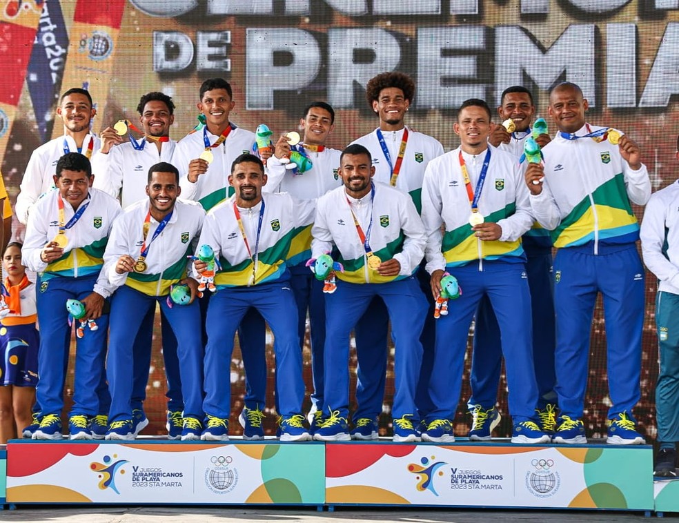 Brasil conquista medalha de ouro no futebol de areia, nos Jogos Sul-Americanos de Praia — Foto: William Lucas/COB