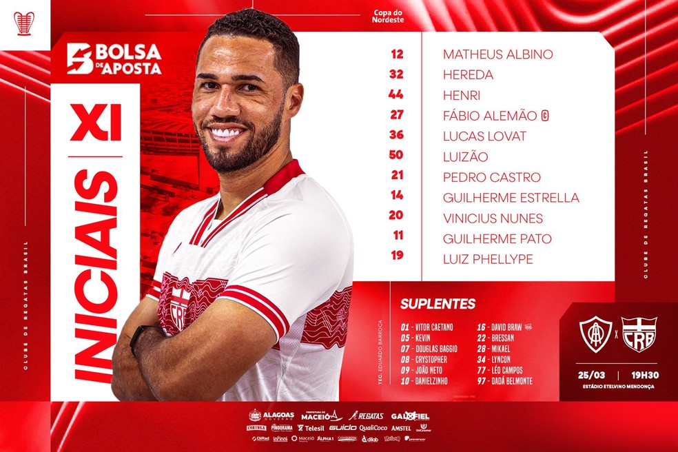 Escalação do CRB contra o Itabaiana — Foto: ASCOM CRB