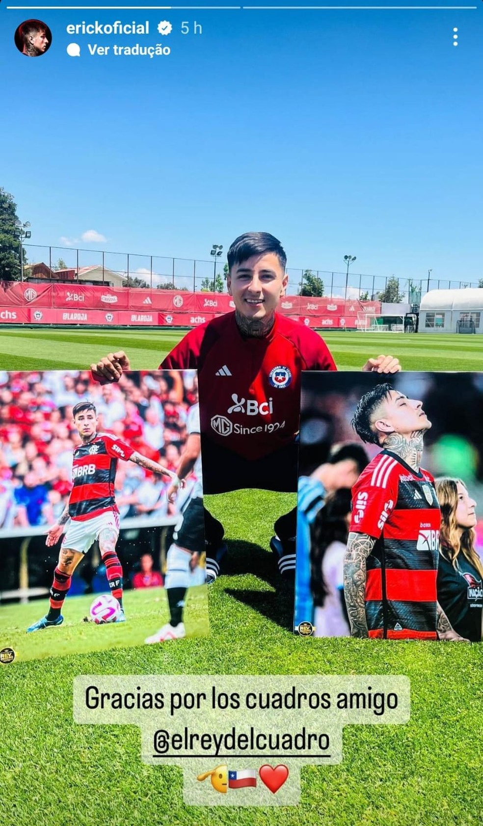 Pulgar ganhou dois quadros pelo Flamengo na seleção chilena — Foto: Reprodução / Instagram