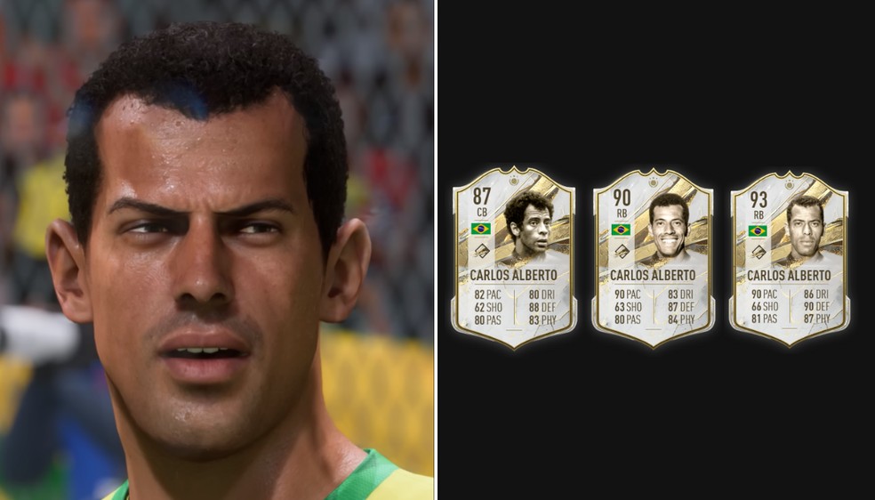 Face de todas as versões "Icon" de Carlos Alberto Torres no FIFA 23 — Foto: Filipe Guedes