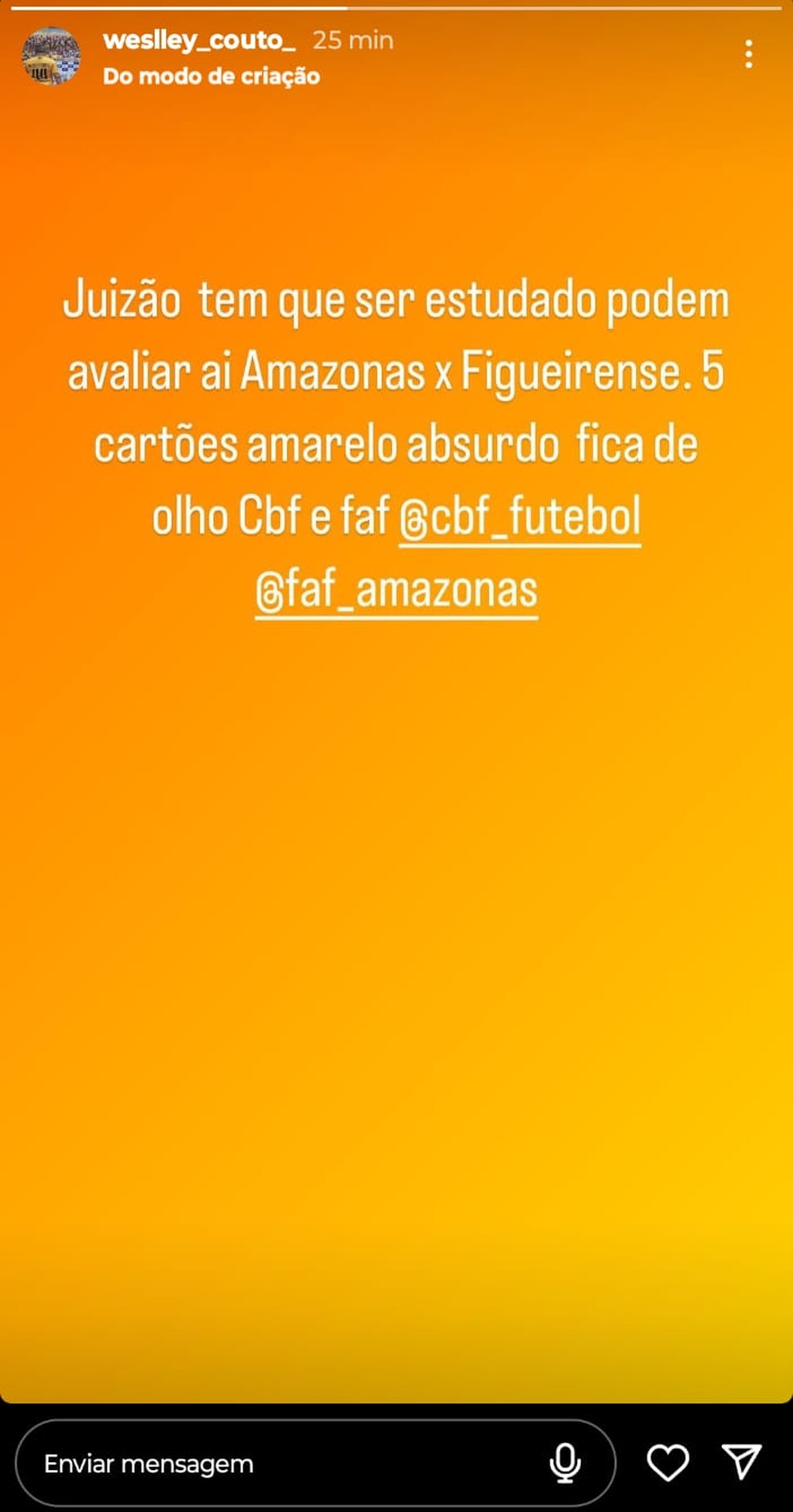 Presidente da On&ccedil;a usou as redes sociais para criticar a arbitragem do duelo contra o Figueirense &mdash; Foto: Redes Sociais