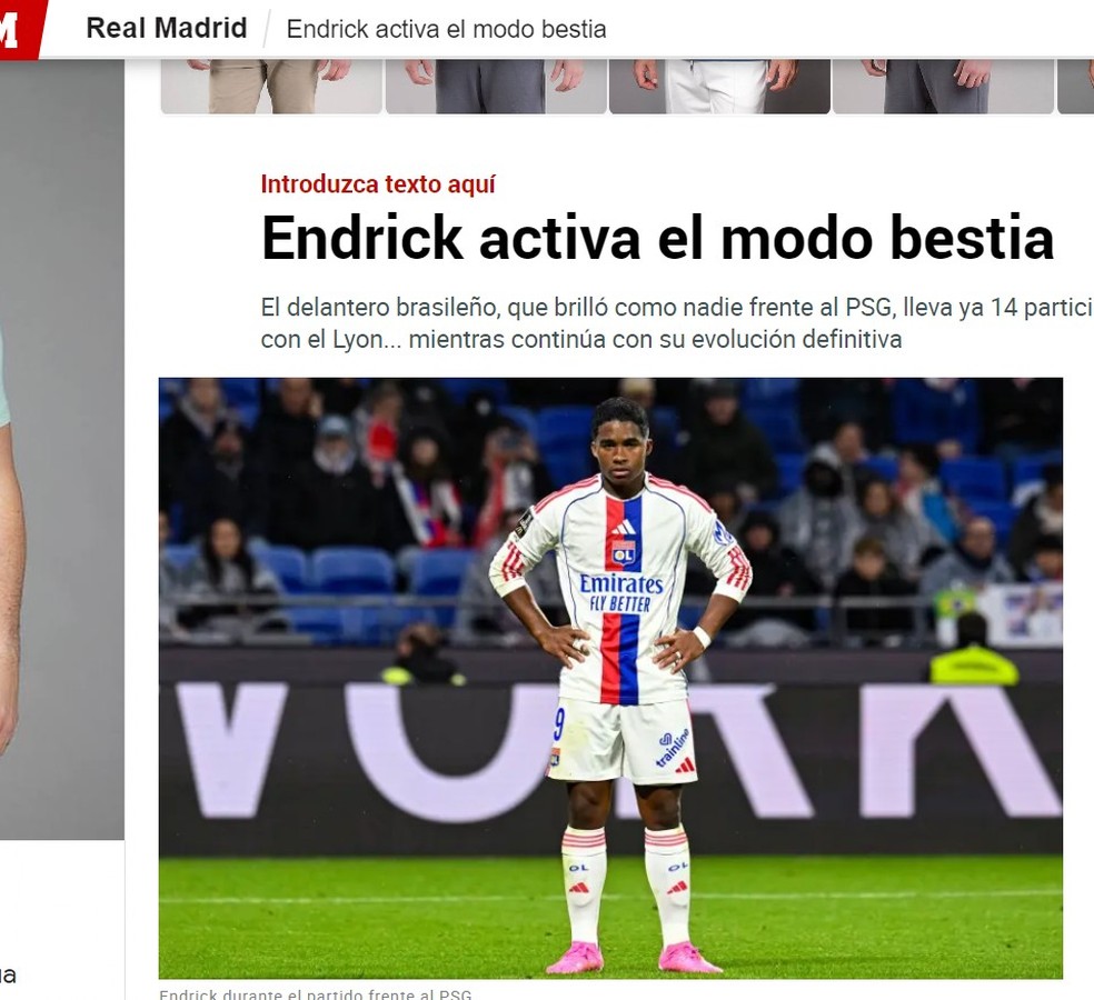 Endrick &eacute; elogiado por boas partidas no Lyon &mdash; Foto: Reprodu&ccedil;&atilde;o