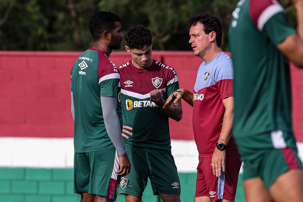 Diniz conversa com Thiago Santos e Diogo Barbosa — Foto: Marcelo Gonçalves/Fluminense
