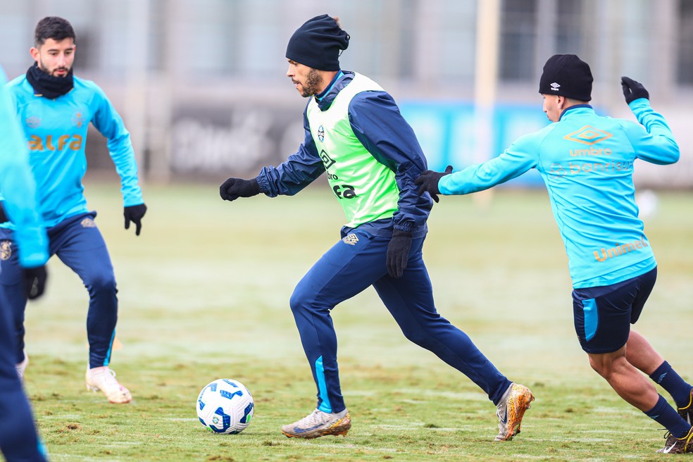 Braithwaite, Villasanti e Dodi no treino deste sábado ? Foto: Angelo Pieretti/Grêmio FBPA