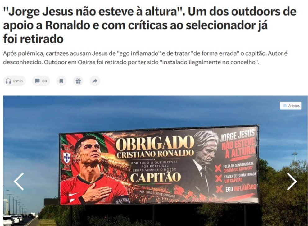 Torcedores protestam contra Jorge Jesus, e Portugal perde 1,5 milhão de seguidores após crise com CR7