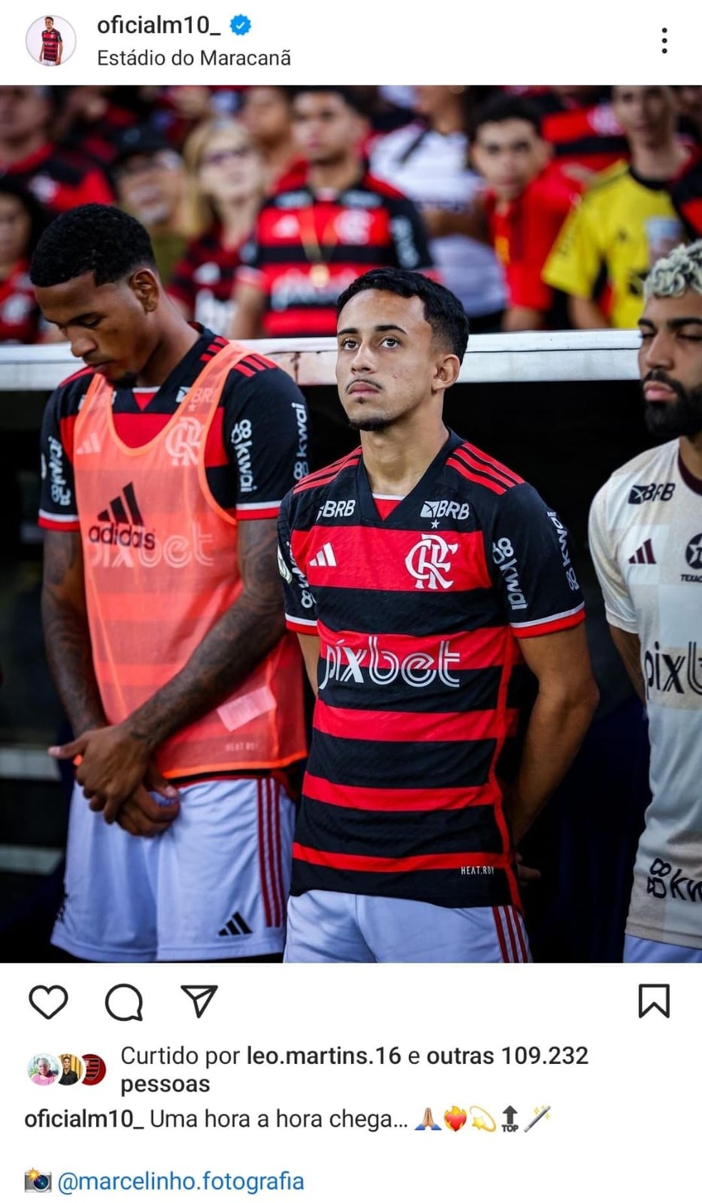Post de Matheus Gonçalves, do Flamengo — Foto: Reprodução / Instagram