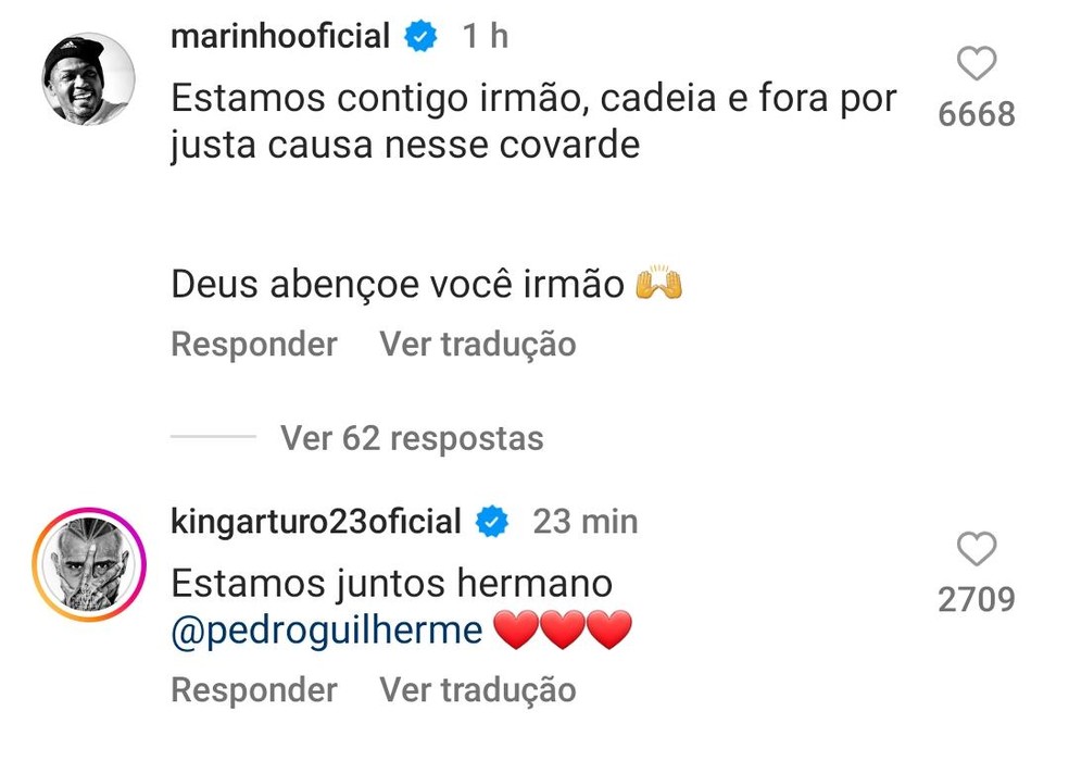 Marinho e Vidal solidários a Pedro, do Flamengo — Foto: Reprodução