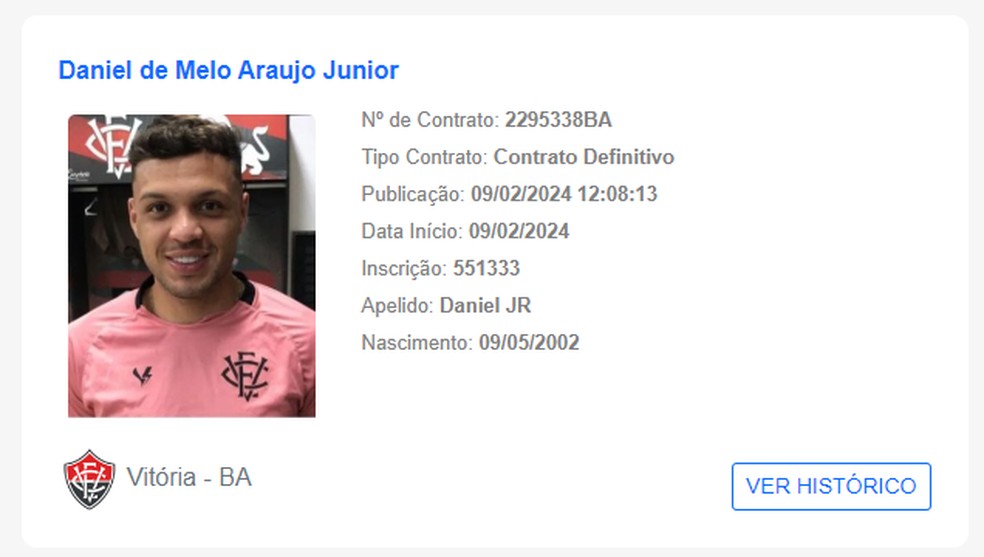 Meia Daniel Jr. tem nome publicado no BID — Foto: Divulgação