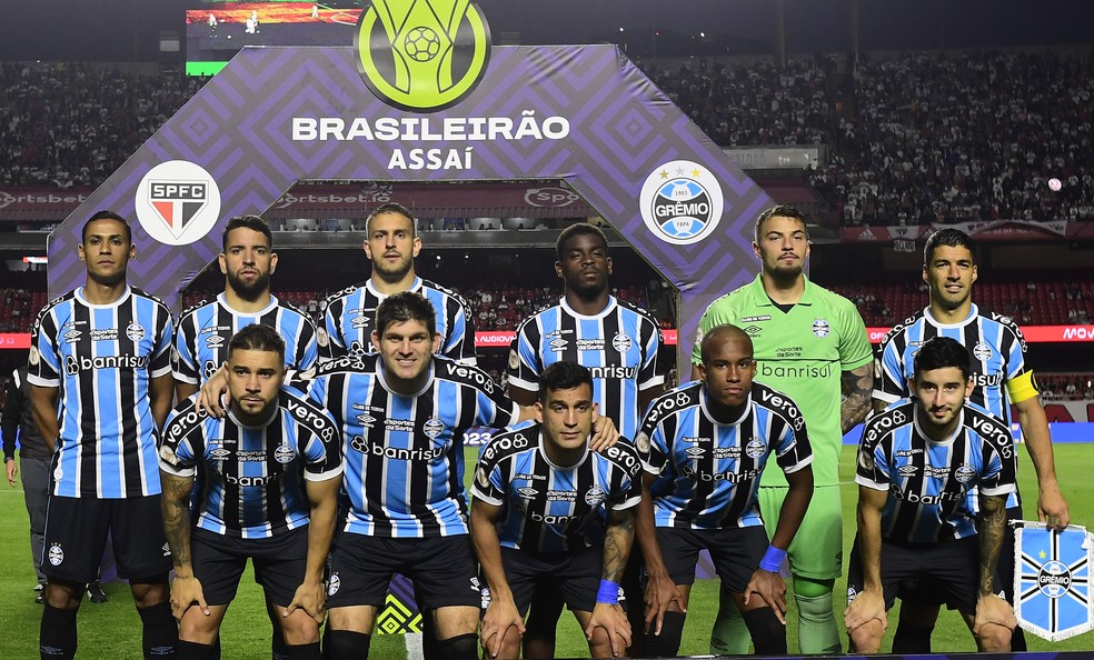 Jogadores do Grêmio contra o São Paulo — Foto: Marcos Ribolli