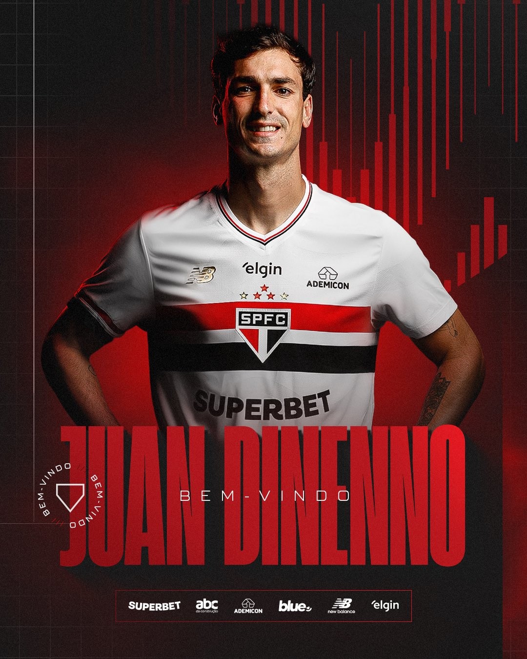 São Paulo anuncia a contratação do atacante Juan Dinenno