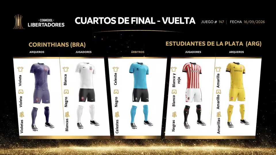 Corinthians x Estudiantes: Conmebol divulga uniformes para jogo decisivo em Itaquera