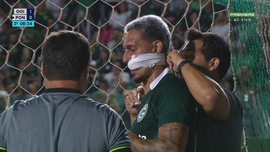 Goiás x Ponte: Breno Herculano se machuca e volta ao jogo com curativo birazzo - Programa: Futebol Nacional 