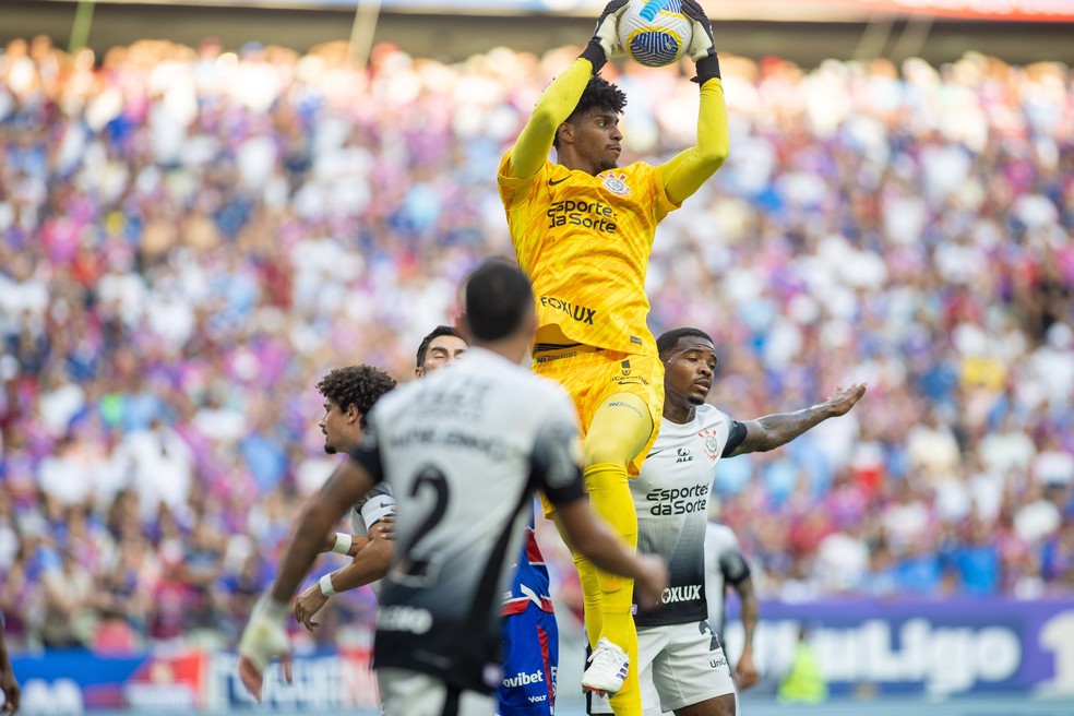 Hugo Souza em Fortaleza x Corinthians — Foto: Baggio Rodrigues/AGIF