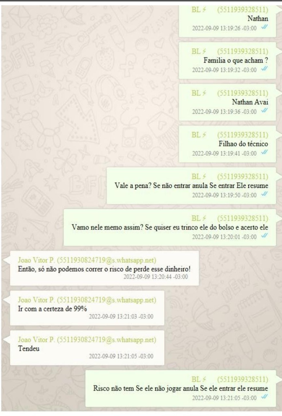 Print indica o envolvimento do atacante Nathan Palafoz, então no Avaí — Foto: Reprodução