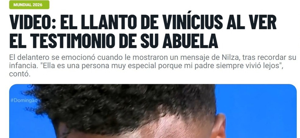 Imprensa internacional repercute choro de Vini Jr. em entrevista com Huck &mdash; Foto: Reprodu&ccedil;&atilde;o