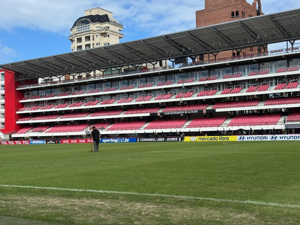 Estado do gramado do Est�dio Jorge Luis Hirsch � Foto: Luiza S�