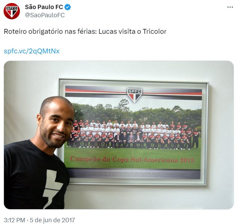 Lucas visita o São Paulo — Foto: Reprodução