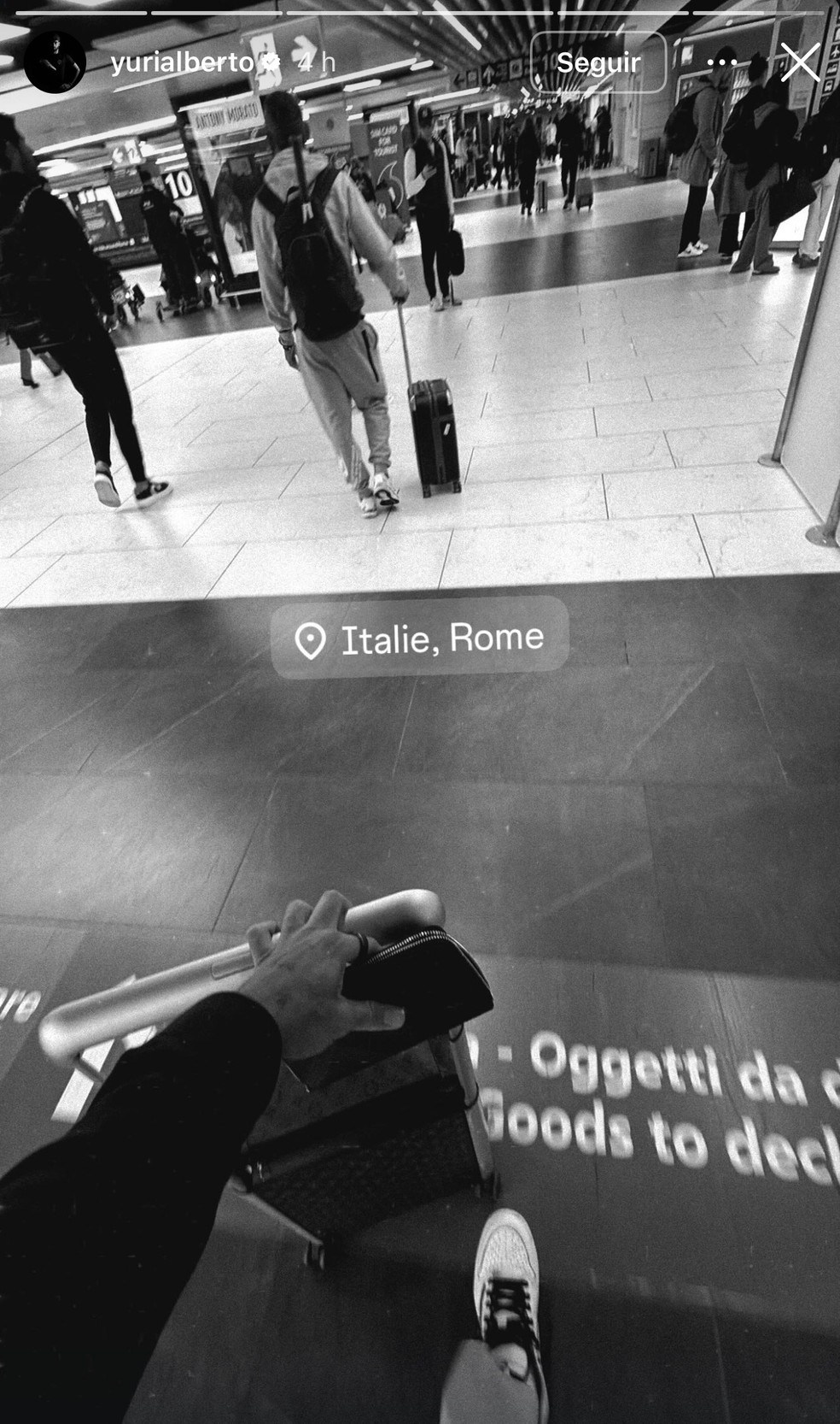 Yuri Alberto registra chegada a Roma, na Itália, em publicação nas redes sociais — Foto: Reprodução/Instagram