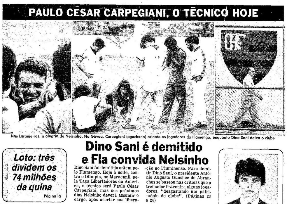 Jornal O Globo noticia quando Carpegiani virou técnico — Foto: Reprodução / O Globo