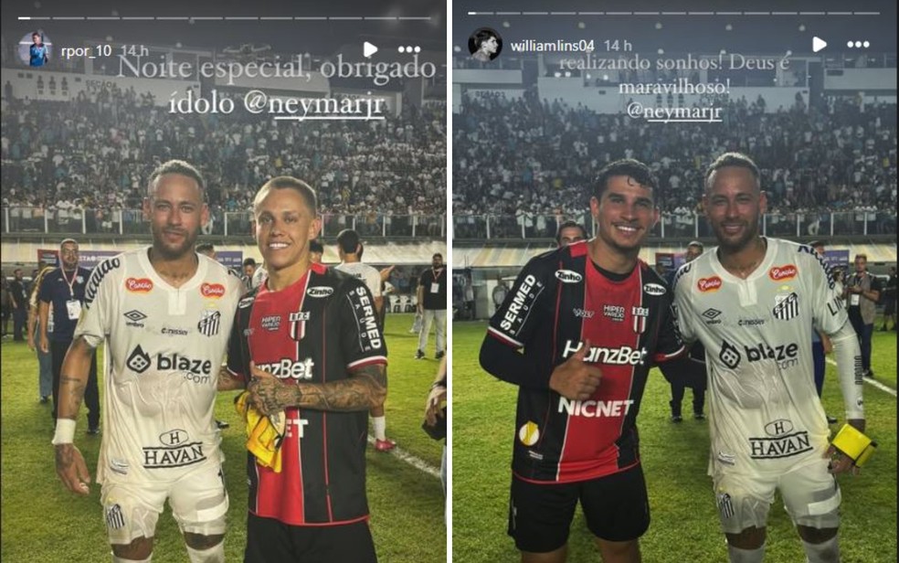 Ruan e William, formados na base do Botafogo-SP, postam fotos com Neymar — Foto: Reprodução/Instagram
