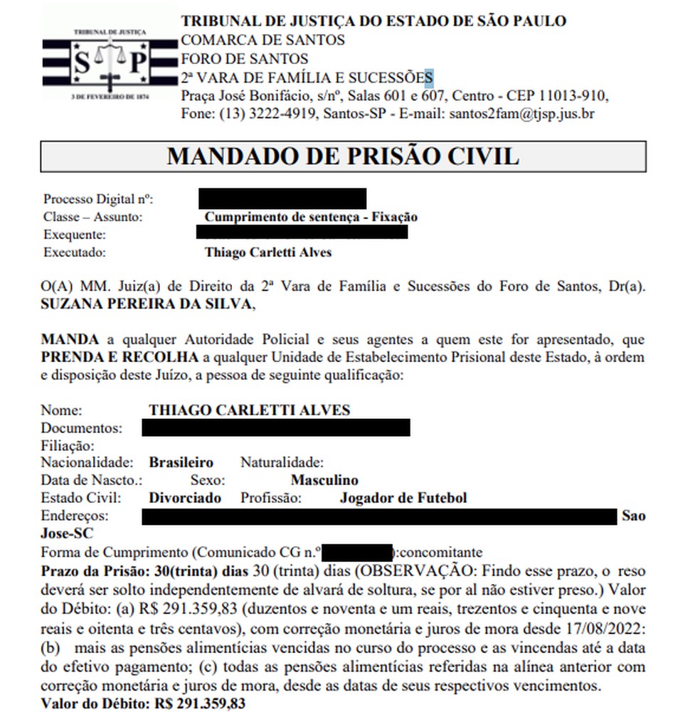Pedido de prisão de Thiago Carleto — Foto: Arquivo Pessoal