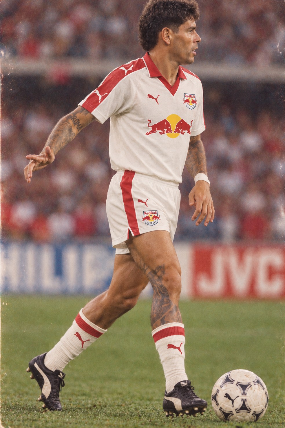 Agustin Sant'Anna na trend dos anos 80 — Foto: Ari Ferreira/Red Bull Bragantino - Adaptação ChatGPT