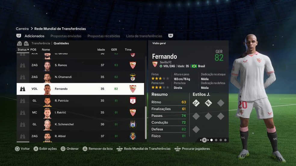 Fernando no modo carreira do FC 24 — Foto: Reprodução/EA Sports