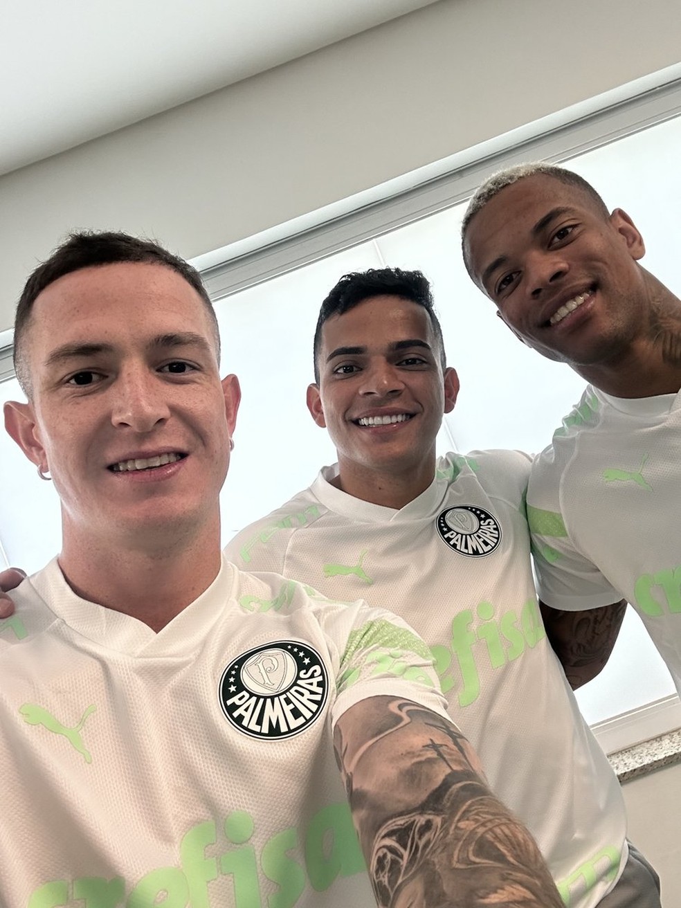 Anibal Moreno, Bruno Rodrigues e Caio Paulista, reforços do Palmeiras — Foto: Palmeiras / divulgação