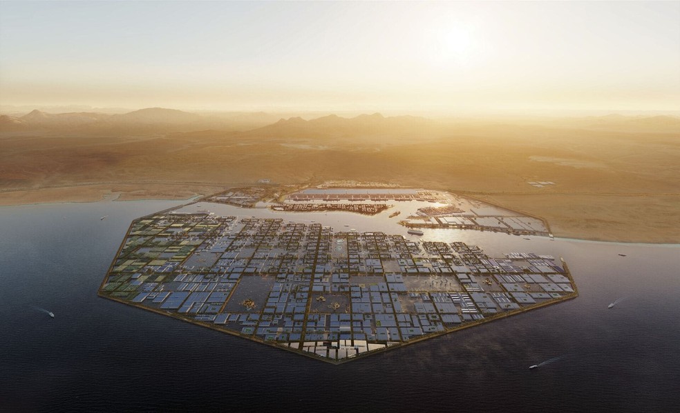 Projeto da construção de NEOM vai custar cerca de 1 trilhão de dólares — Foto: Divulgação / NEOM