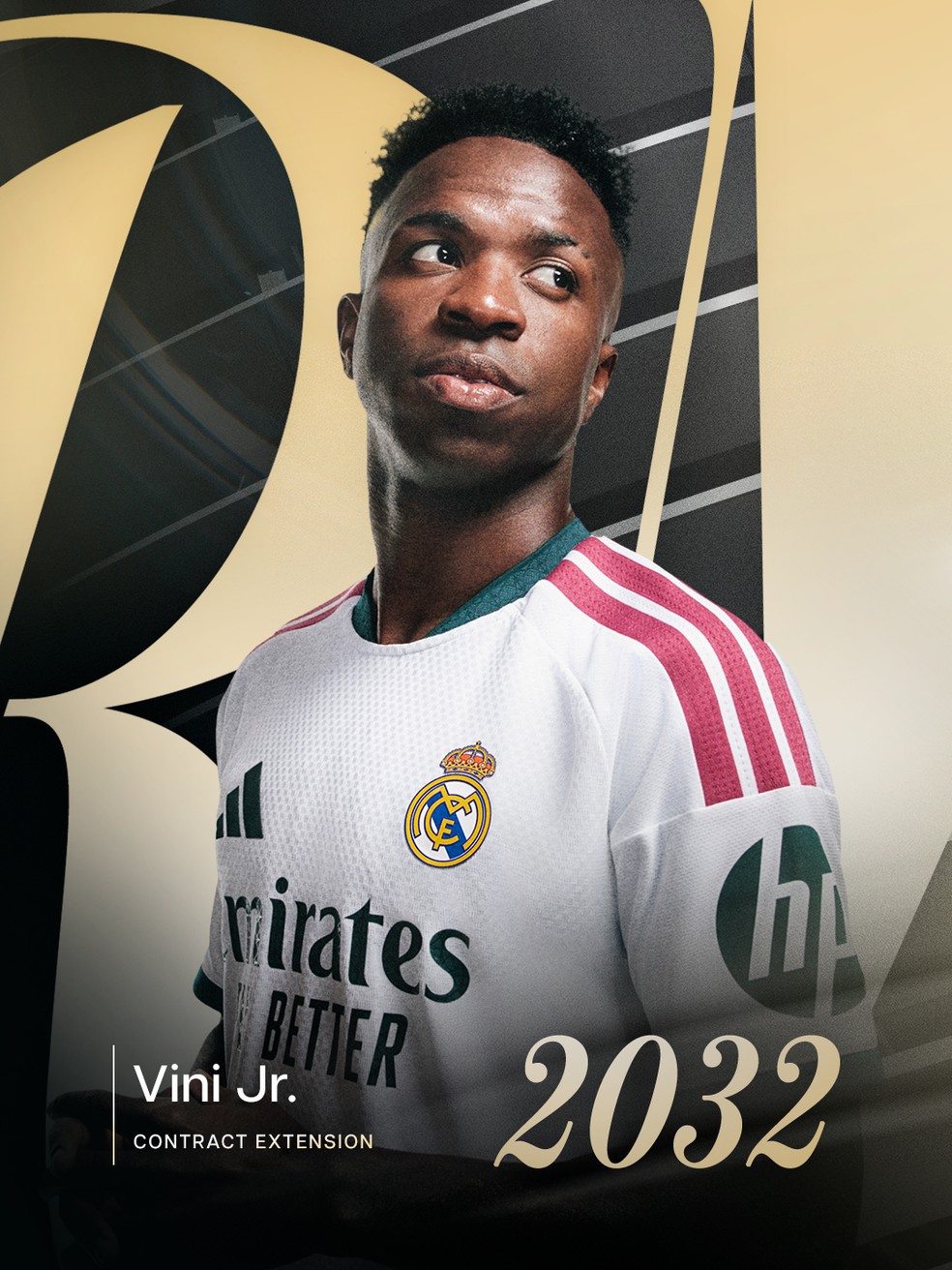 Real Madrid anuncia renovação do contrato de Vini Jr até 2032 — Foto: Divulgação/Real Madrid