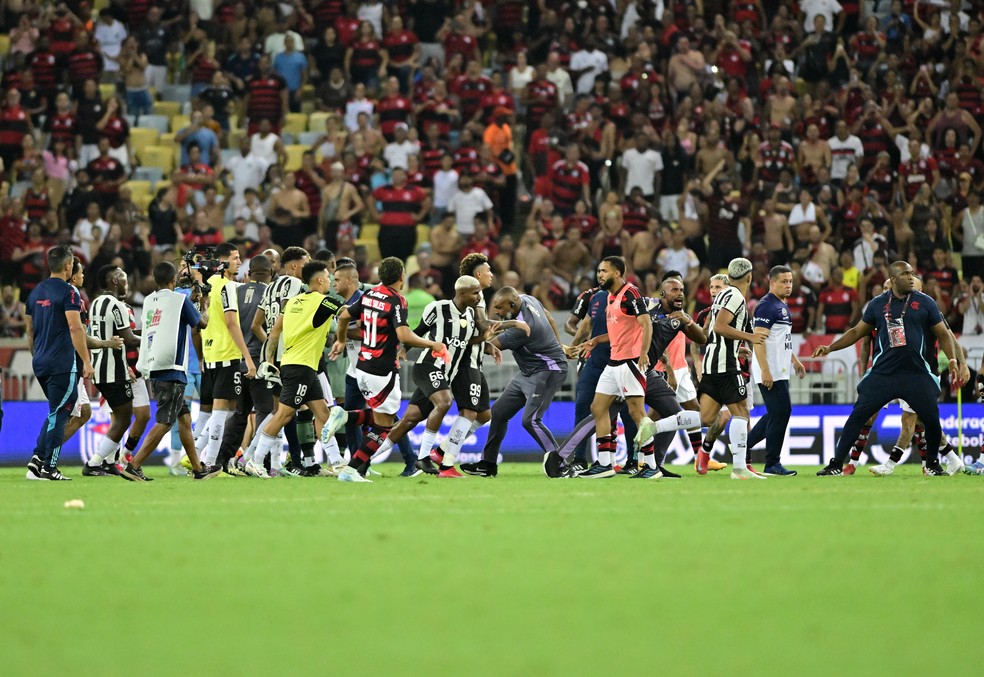 Flamengo x Botafogo - Confusão pós-jogo — Foto: André Durão