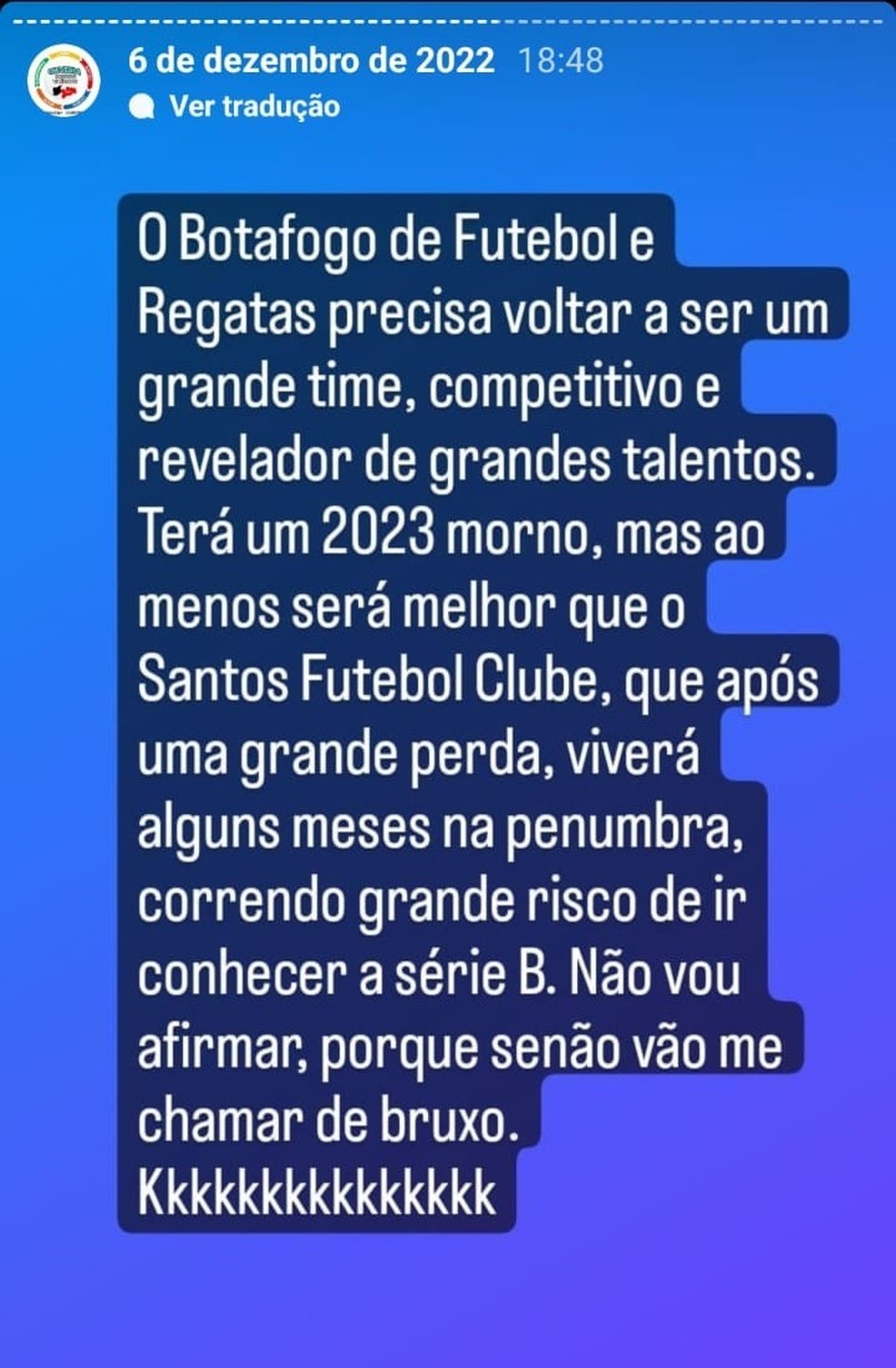 Previsão de Michael Bruno sobre Botafogo e Santos — Foto: Reprodução / Redes sociais