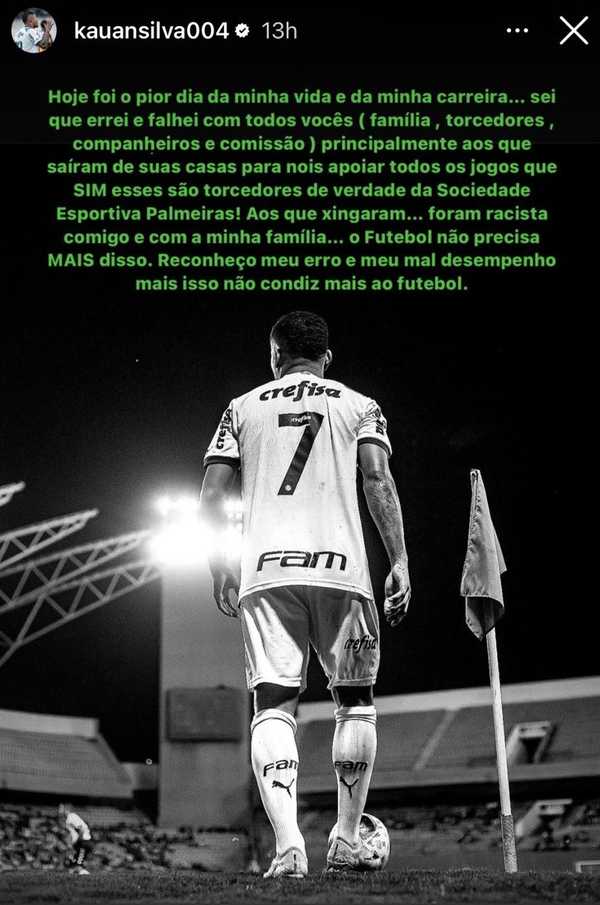 Atacante do Palmeiras relata ofensas racistas após eliminação na Copa São Paulo